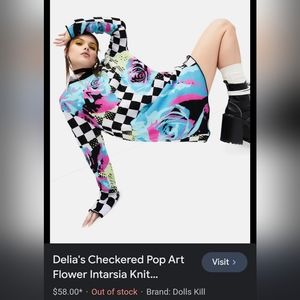 Dolls Kill Delia's Checkered Pop Art Flower Intarsia Knit Sweater Dress